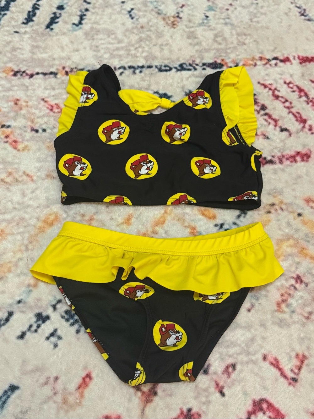 Girls Black & Yellow Ruffle Two-Piece Swim Bikini